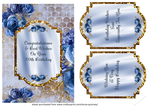 Blue Roses 80th Birthday Card