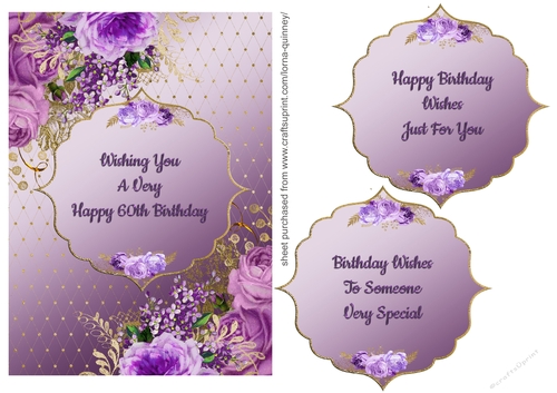 Purple & Gold Floral 60th Birthday Card