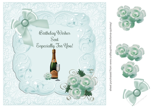 Champagne & Flowers Birthday Card