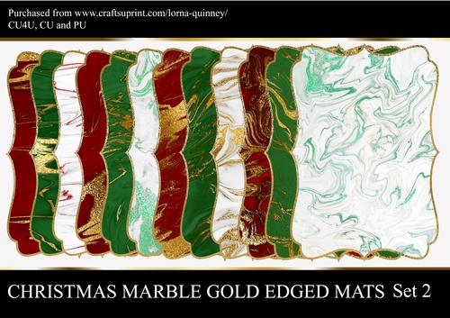Christmas Marble Gold Edged Mats Set 2