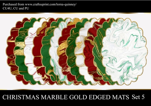 Christmas Marble Gold Edged Mats Set 5