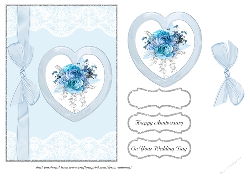 Blue & White Floral Heart & Lace