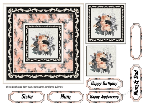 Peach & Black Floral Card