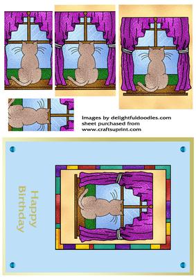 Cat in Window Stained Glass Card