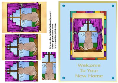 Cat in Window Stained Glass Card - New Home