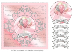 Birthday Balloons Card Front - 60th to 100th
