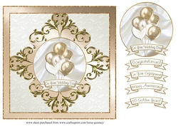 Wedding & Anniversary Balloons Card Front - Gold