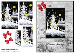 Black & White Christmas Tree Scene