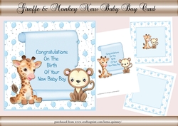 Giraffe & Monkey New Baby Boy Card Mini Kit
