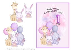 Animal Themed Girls Birthday Card - Age 1