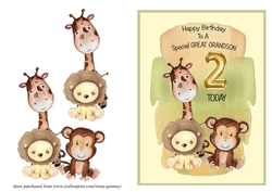 Jungle Themed Great Grandson Birthday Card - 2nd Birthday