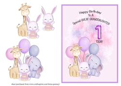 Animal Themed Great Granddaughter Birthday Card - 1st Birthday