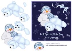 Blue & White Snowman & Bear