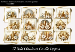 12 Gold Christmas Candle Toppers