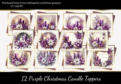 12 Purple Christmas Candle Toppers