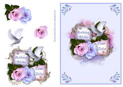 Pink & Blue Flowers & Dove - Sister