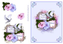Pink & Blue Flowers & Dove - Mothers Day