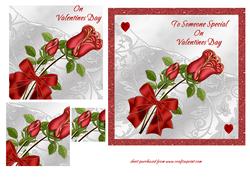 Red Rose on Silver Brocade - Valentine