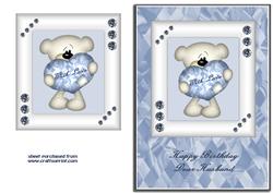 Blue & White Heart Bear - Husband Birthday