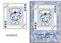 Blue & White Heart Bear - Daddy Birthday