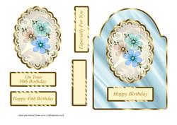Blue & White Dome Shaped Card Front with Flowers