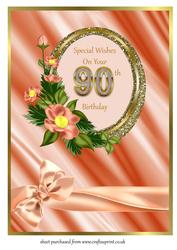 Oval Frame with Flowers 90th Birthday