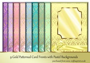 Gold Patterned Card Fronts on Pastel Backgrounds