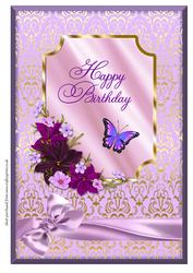 A4 Lilac Butterfly & Flowers - Birthday