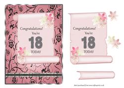 Pink Scroll Birthday Card Front - 18th