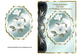 Blue Magnolias Art Nouveau Card Front - 1st Anniversary
