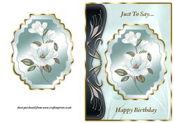 Blue Magnolias Art Nouveau Card Front - Birthday