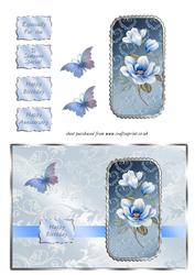 Blue Magnolias & Butterfly Card Front