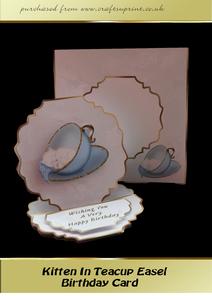 Kitten in Teacup Birthday Easel Card Kit