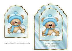 Winter Teddy Scalloped Edged Card Front - Grandson