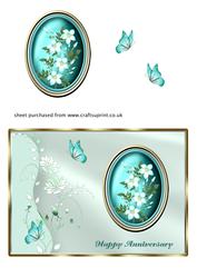 Turquoise Flowers in Oval Frame - Anniversary