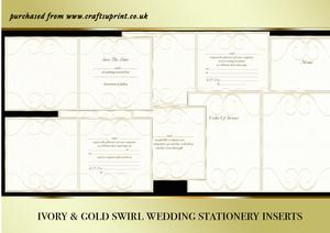 Ivory & Gold Swirl Wedding Stationery Insert Kit
