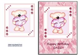 Pink & White Heart Bear - Daddy Birthday