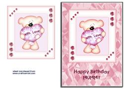 Pink & White Heart Bear - Mummy Birthday