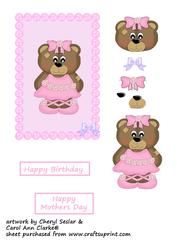 Pink Ballerina Bear in Pearl Frame