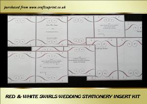 Red & White Swirls Wedding Stationery Inserts Kit