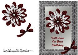 Red & White Flower in Black Lace Frame