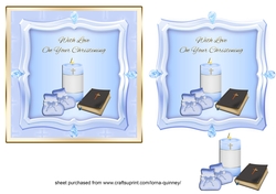 Blue Candle & Bootees Christening Card