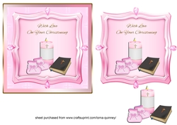 Pink Candle & Bootees Christening Card