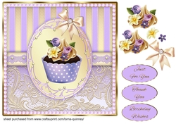 Lilac & Gold Lace Cupcake Card Front