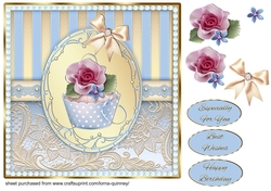 Pale Blue & Gold Lace Cupcake Card Front