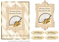 Roses and Fan Card Front 2 - 30th, 40th, 50th, 60th