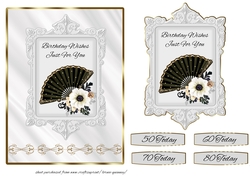 Roses and Fan Card Front 3 - 50th, 60th, 70th, 80th