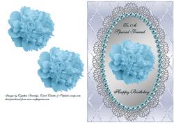 Blue & Silver Card Front with Blue Carnation - Friend