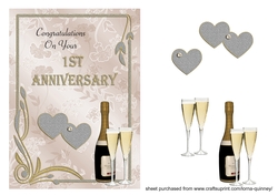 Champagne and Hearts 1st Anniversary Card