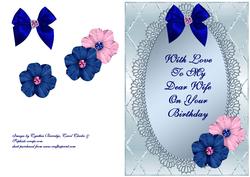 Pink & Blue Flowers on Pale Blue Oval Frame - Wife